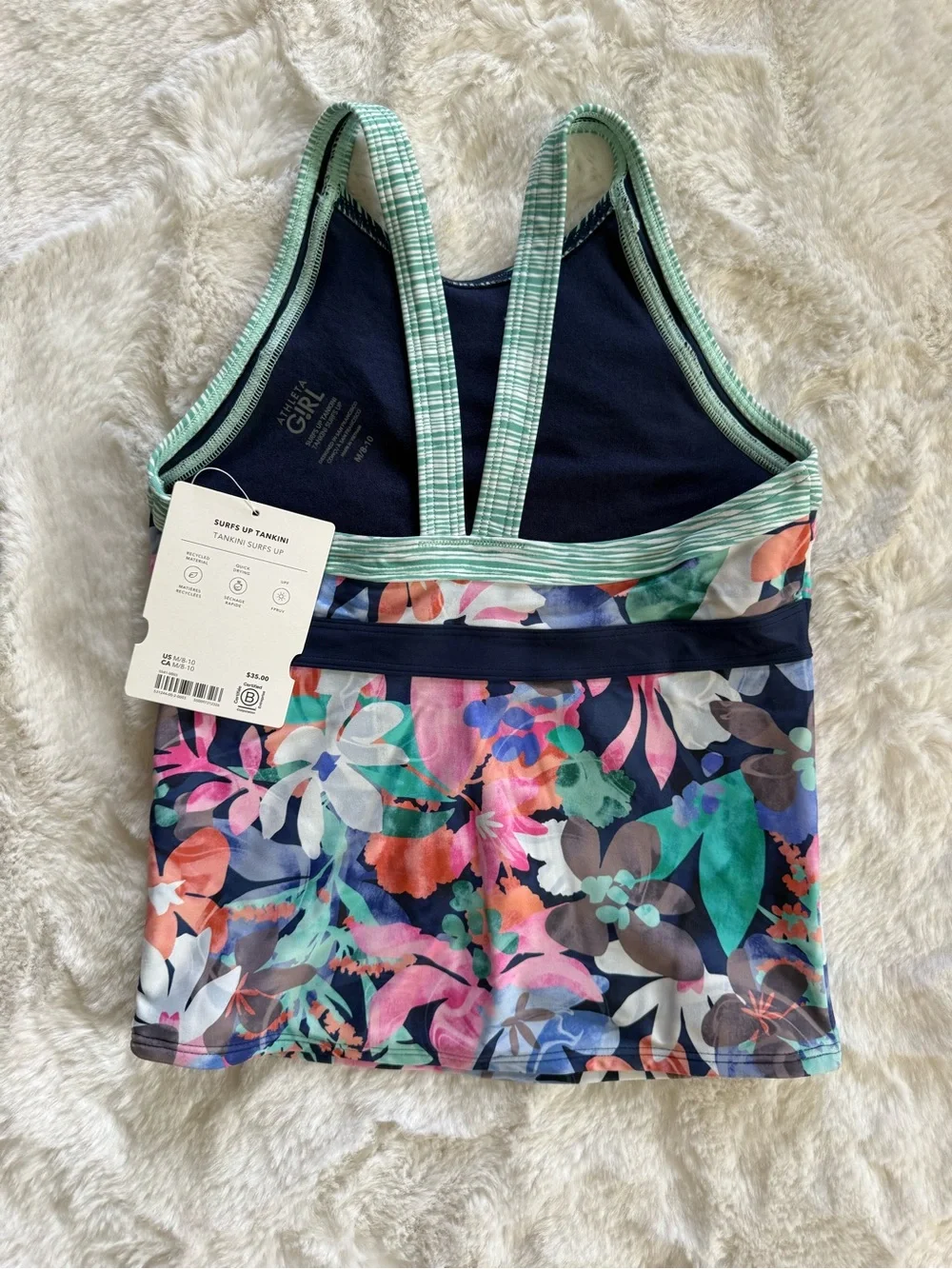 NWT Athleta Girl Surfs Up Floral High-Neck Tankini - Teal Multicolor